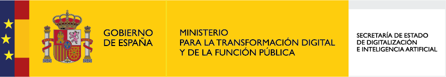 Imagen del logotipo del Gobierno de España, destacando el Ministerio para la Transformación Digital y de la Función Pública, junto con la Secretaría de Estado de Digitalización e Inteligencia Artificial.