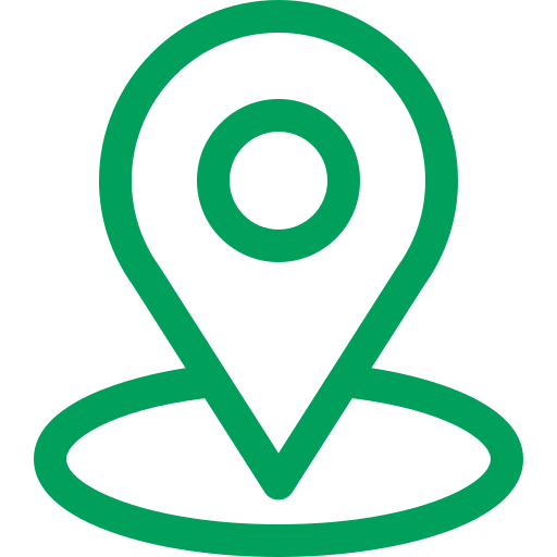 Ícono de ubicación en color verde, utilizado para representar puntos de interés en mapas y aplicaciones de navegación.